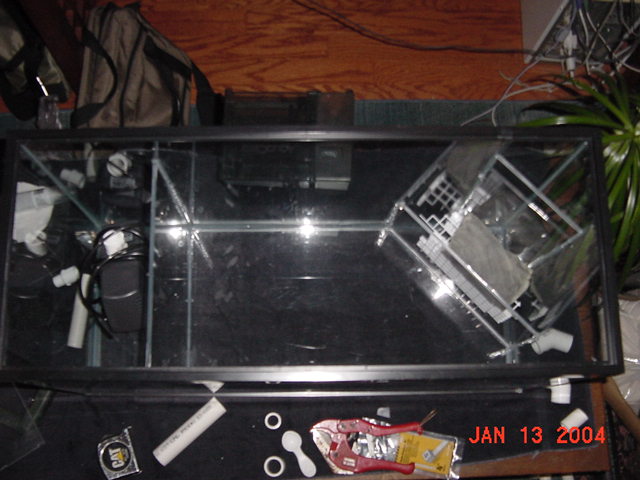 pump chamber on the left, bubble trap and chemical filter tray on right